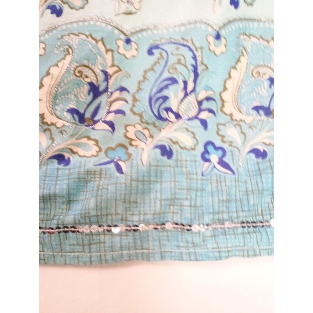 Vintage 2005 Old Navy Boho Paisley Wrap Skirt Blue Cotton Sequin Hem Size 10 - Picture 11 of 16